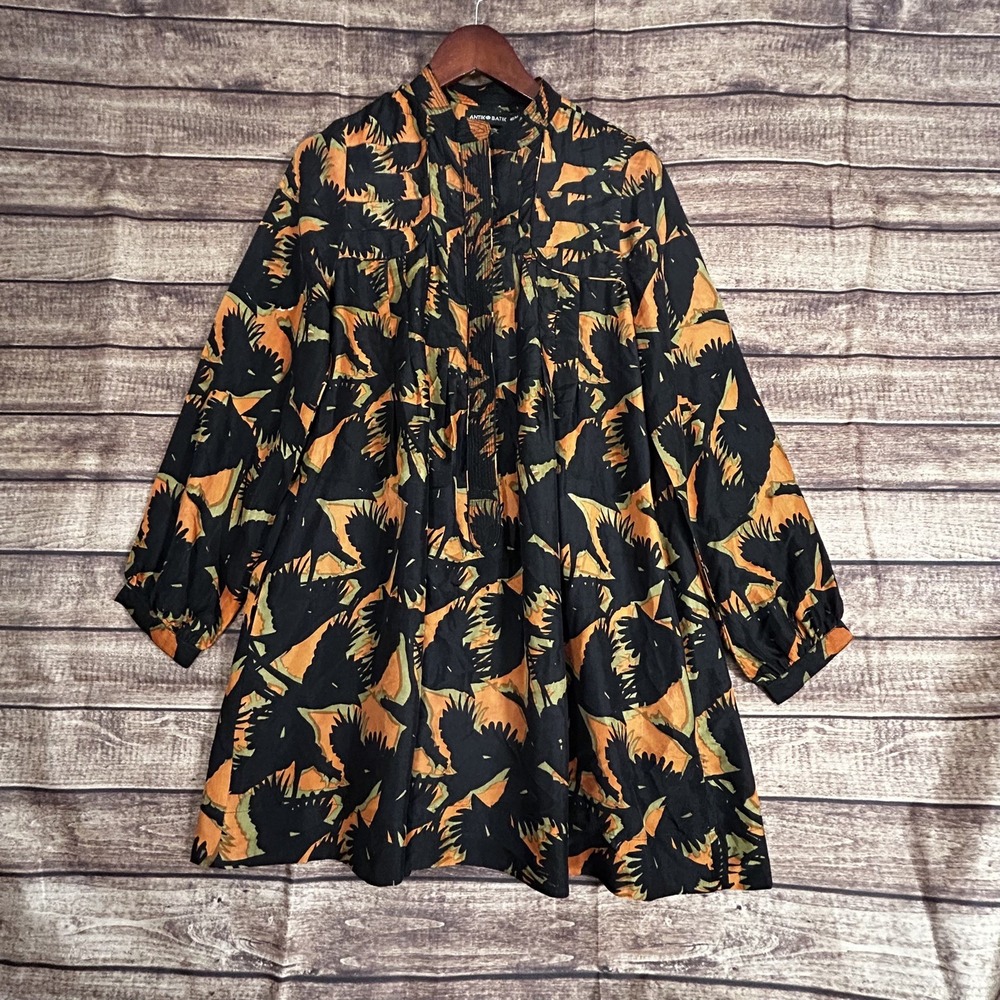 Antik Batik Anthropologie Danube Dress Orange Long Sleeve 100% Silk SZ M/40